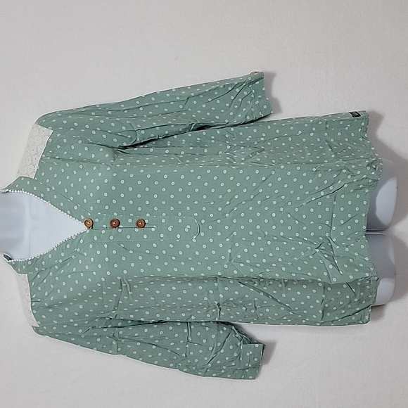 Women's Matilda Jane Enticing Eyelet Polka Dot Blouse, Green, Small, Preowned - Picture 2 of 7